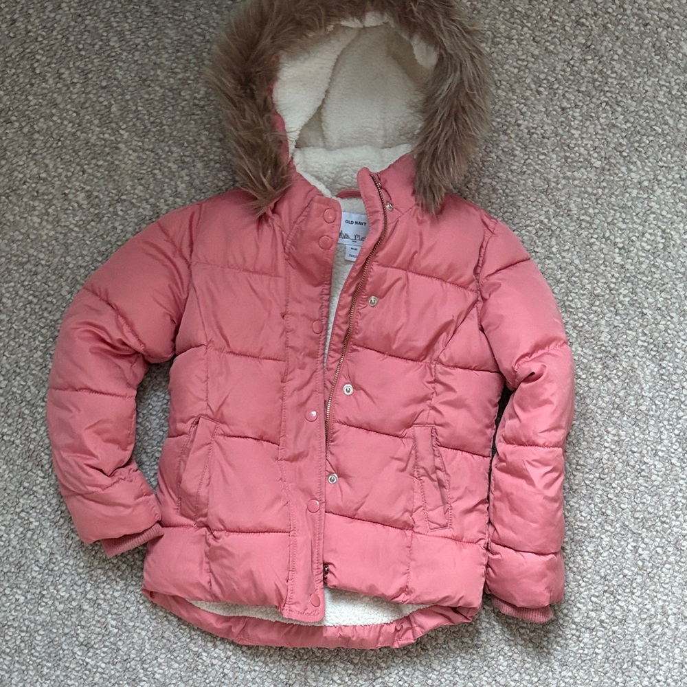 Pink Puffer Jacket with Faux Fur Hood